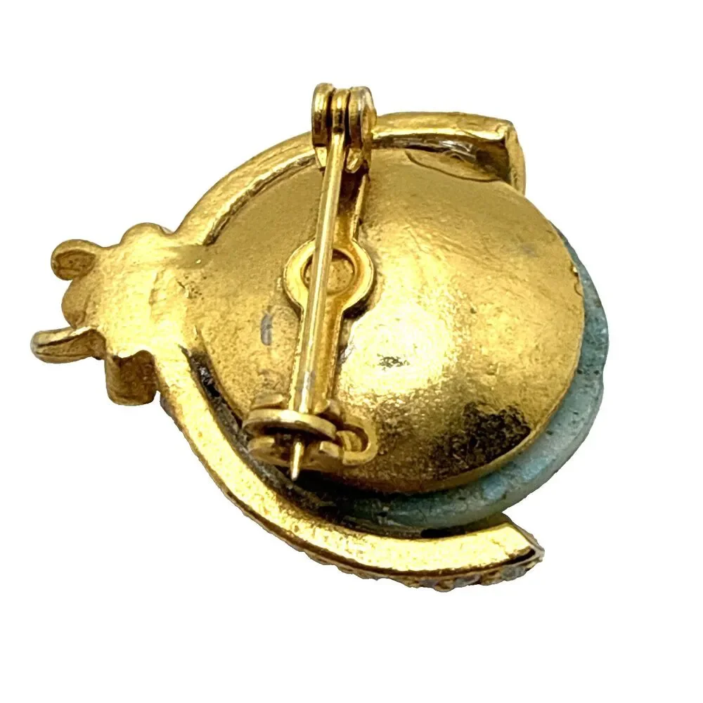 Vintage Unsigned Hattie Carnegie Ladybug Brooch Gold Tone Blue Body Beetle 1.25
